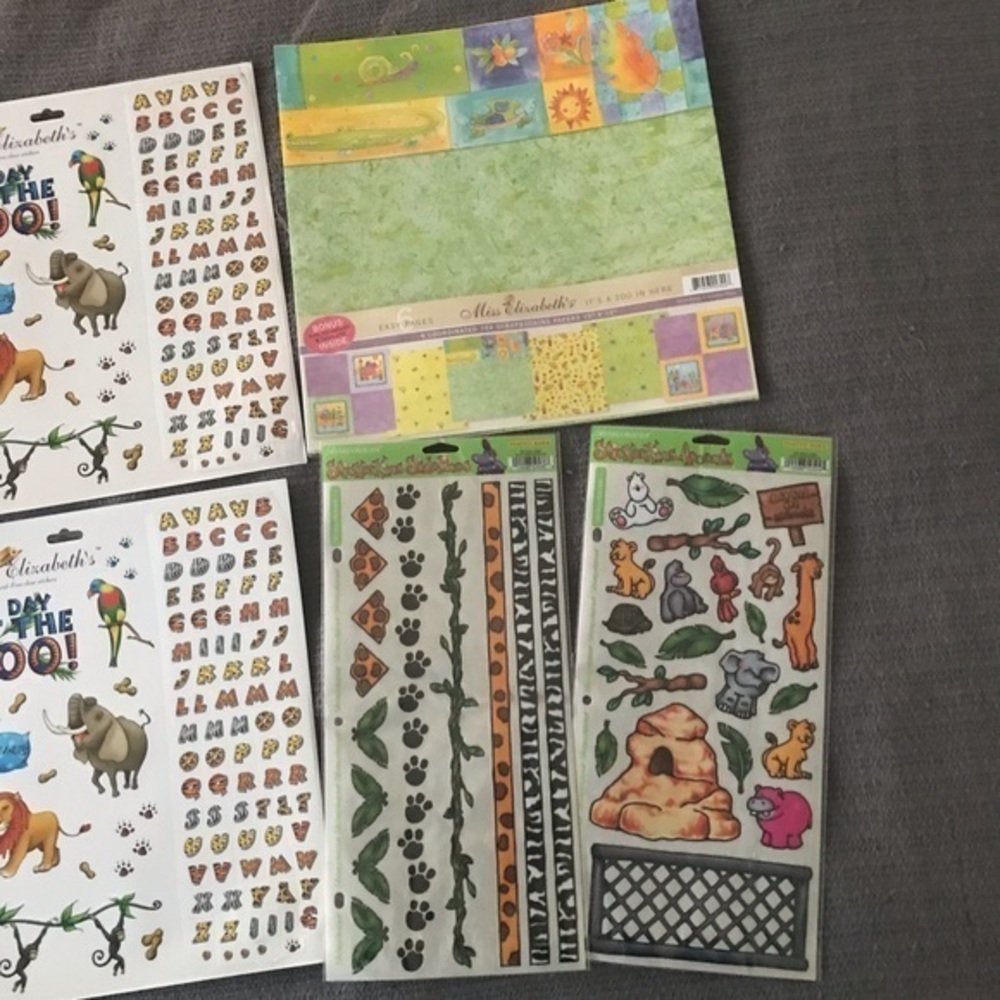 Miss Elizabeth’s Scrapbook Paper & Sticker Bundle. Zoo theme. 10 items. NWOT - Picture 3 of 8